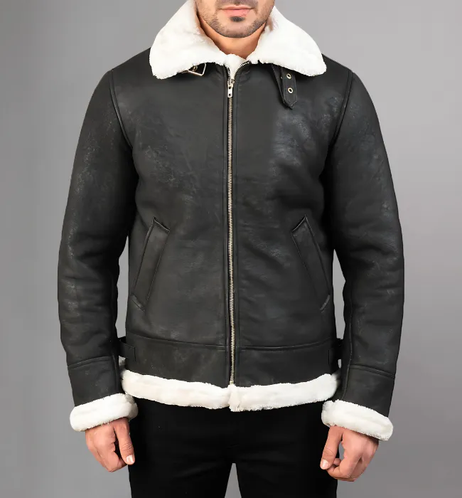 Francis B-3 Black Leather Bomber Jacket