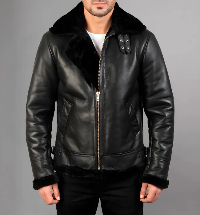 Francis B-3 Black Leather Bomber Jacket