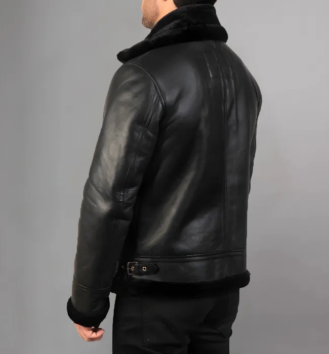 Francis B-3 Black Leather Bomber Jacket