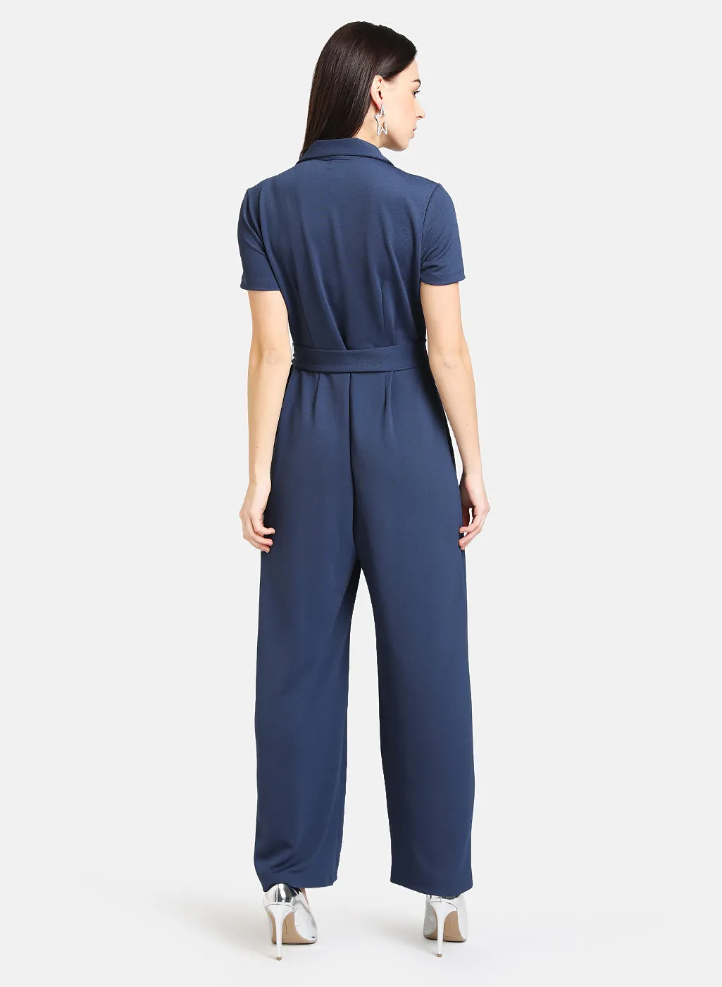 Front Overlap Detail Jumpsuit With Belt