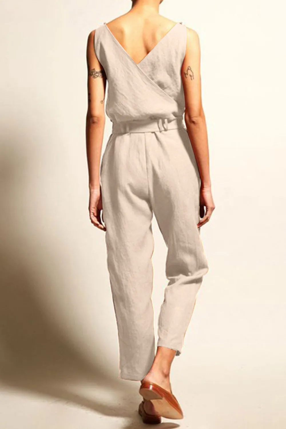 Full Size Surplice Sleeveless Jumpsuit