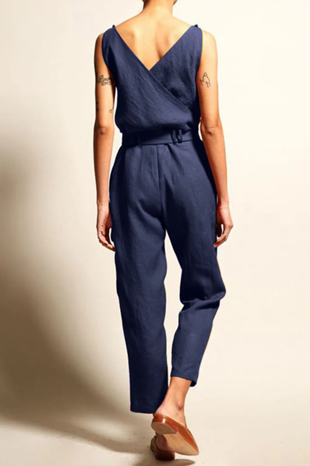 Full Size Surplice Sleeveless Jumpsuit