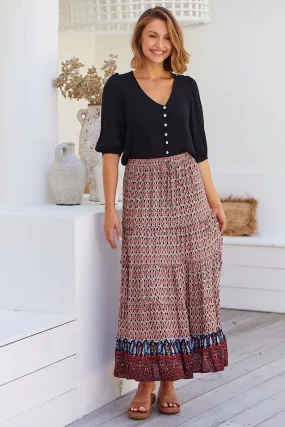 Gianni Red/Black Boho Print Maxi Skirt