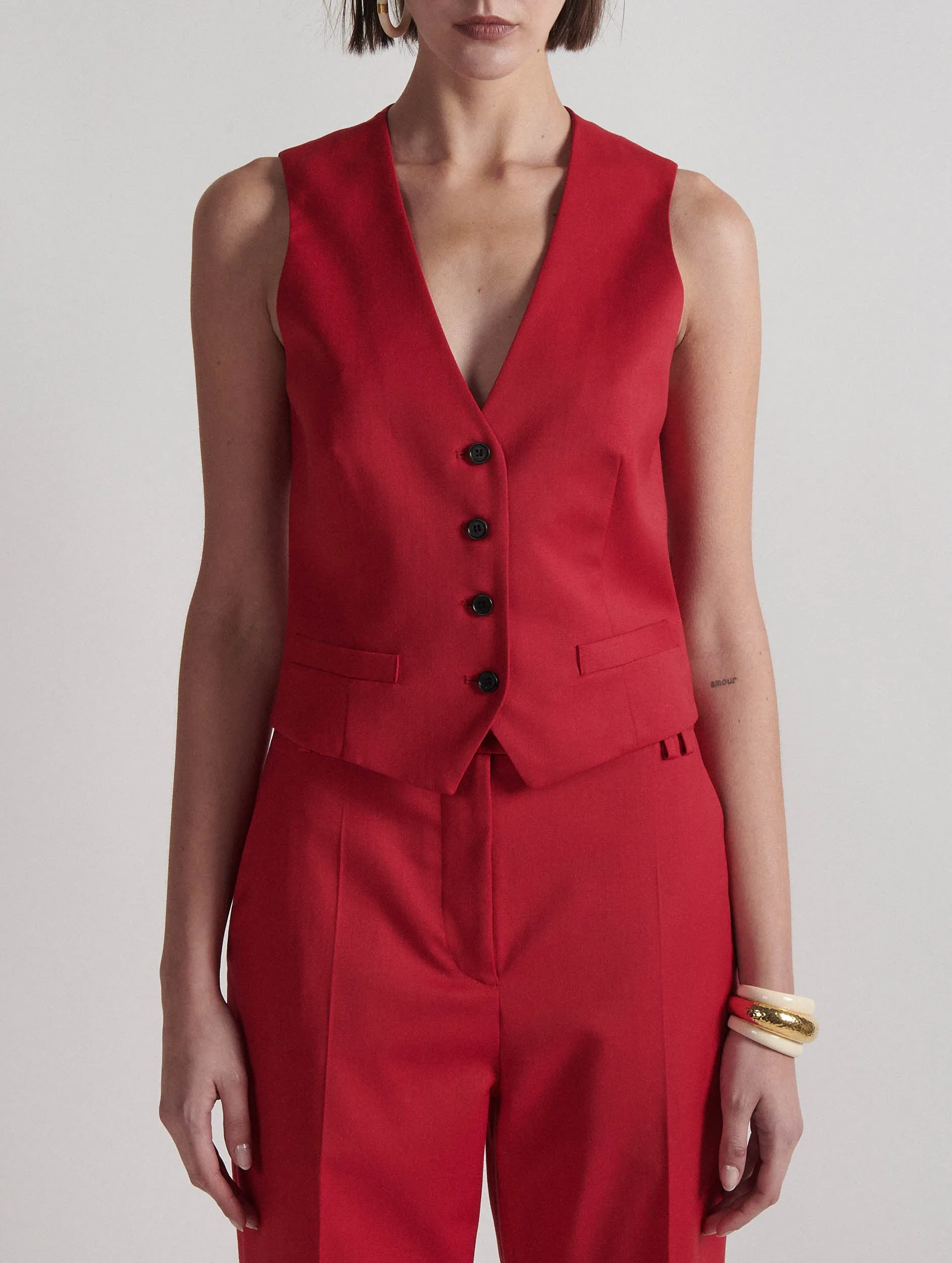 Gilet de costume en gabardine de laine rouge