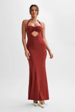 Ginevra Slinky Halter Maxi Dress - Cherry Red