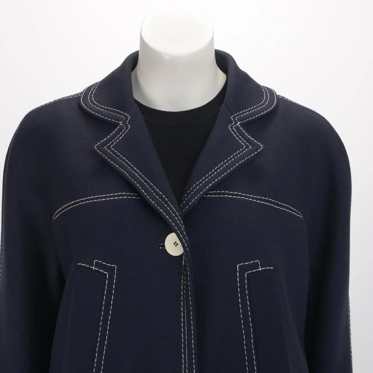 Giorgio Armani Navy Bonded Wool Top Stitched Coat IT 40