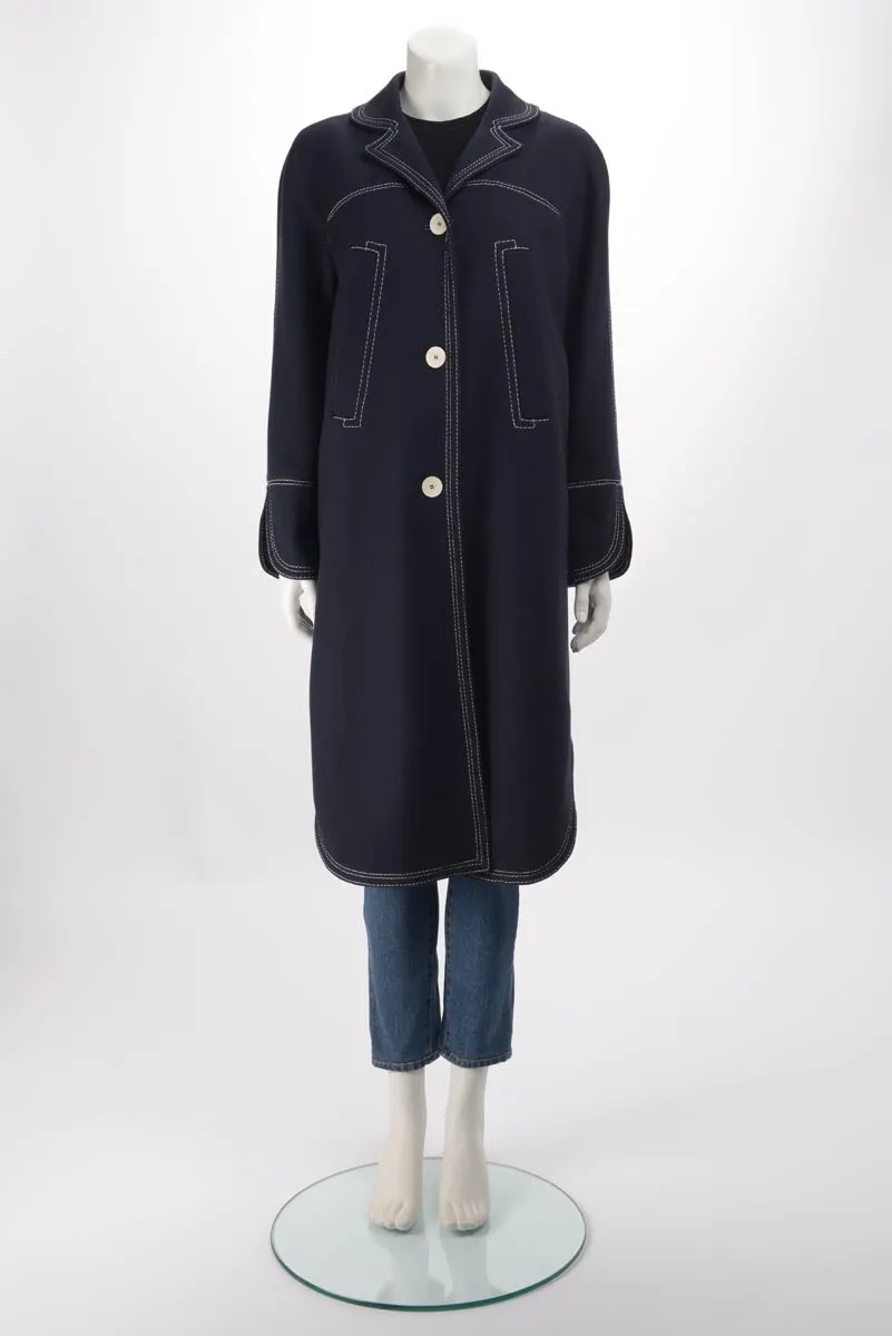 Giorgio Armani Navy Bonded Wool Top Stitched Coat IT 40