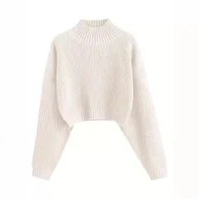 Girlary-shop fall outfits women Retro Knitted Soft Glutinous Loose Undershirt Solid Color Half Turtleneck Pullover Gentle Style Women's Clothing