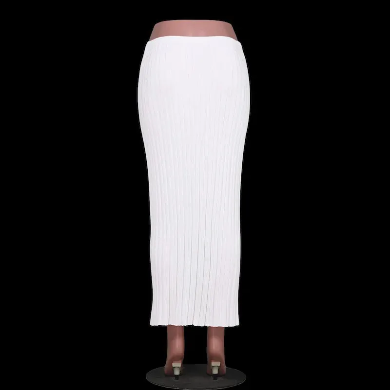 Girlary Summer Beach Cover-Up Skirts For Women Casual Ribbed Knit Maxi Skirt White Bodycon Dress Slim Bottom Cover Up Y2k Skirt