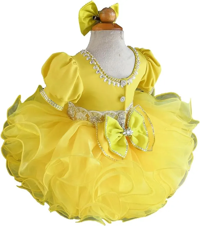 Glitz Beaded Bodice Little Girl Yellow Cupcake Pageant Dress