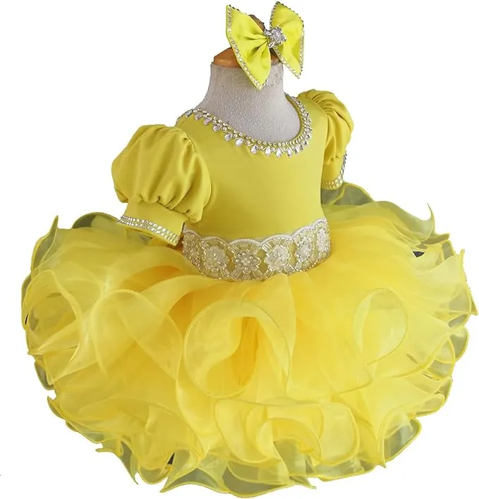 Glitz Beaded Bodice Little Girl Yellow Cupcake Pageant Dress