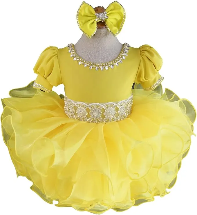 Glitz Beaded Bodice Little Girl Yellow Cupcake Pageant Dress