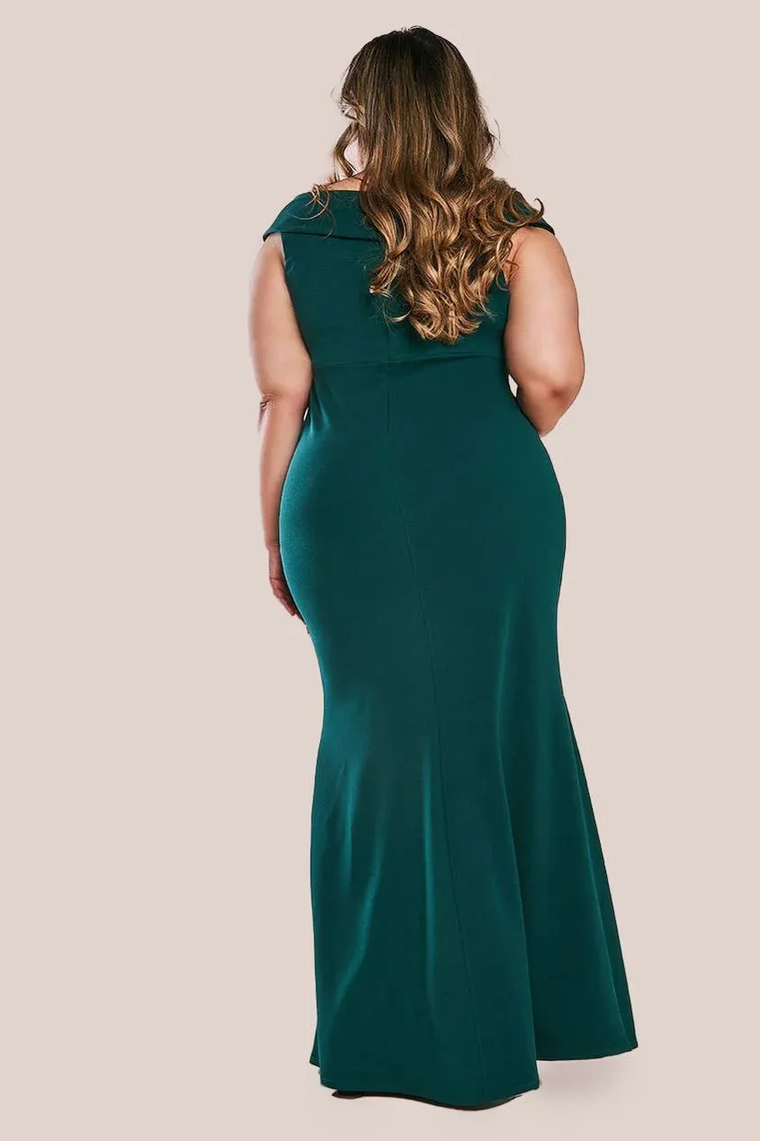 Goddiva Front Wrap Off The Shoulder Maxi Dress - Emerald