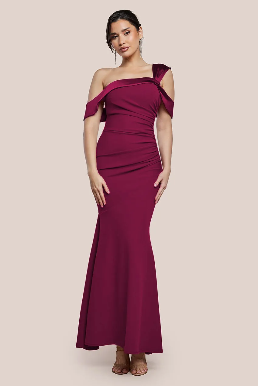 Goddiva One Shoulder Satin Band Maxi Dress - Burgundy