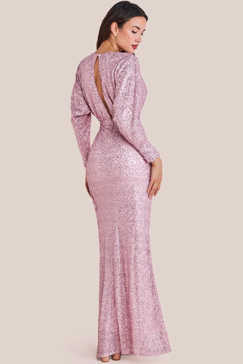 Goddiva Plunge V-Neck Sequin Maxi - Blush