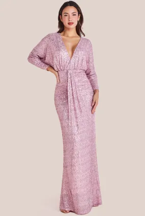 Goddiva Plunge V-Neck Sequin Maxi - Blush