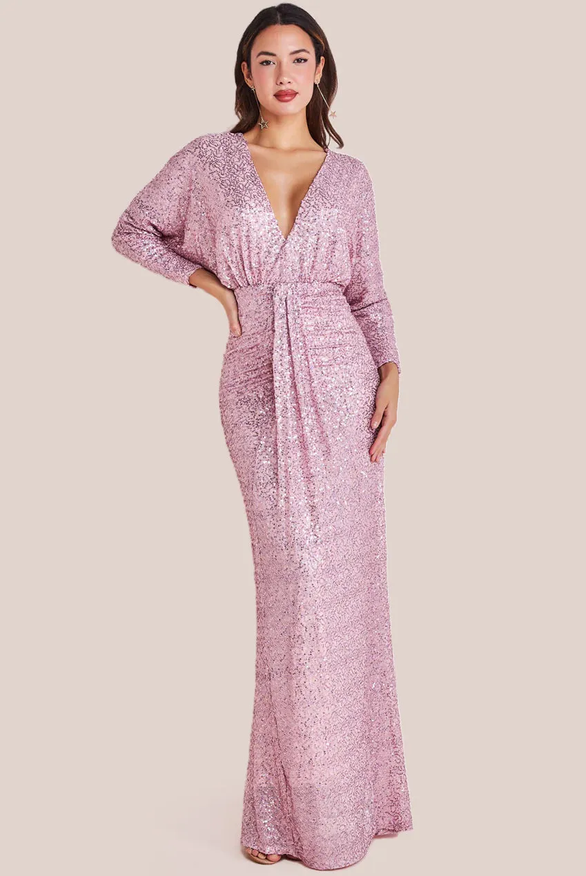 Goddiva Plunge V-Neck Sequin Maxi - Blush