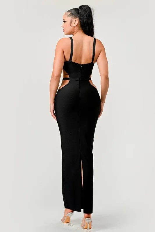 Gold Hearts Cut Out Bandage Maxi Dress - Black