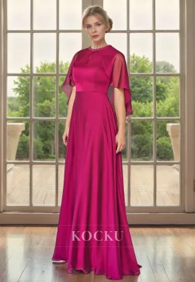 Gorgeous & Charming A-Line Cap Sleeves Satin Cocktail Mother of the Bride Dress