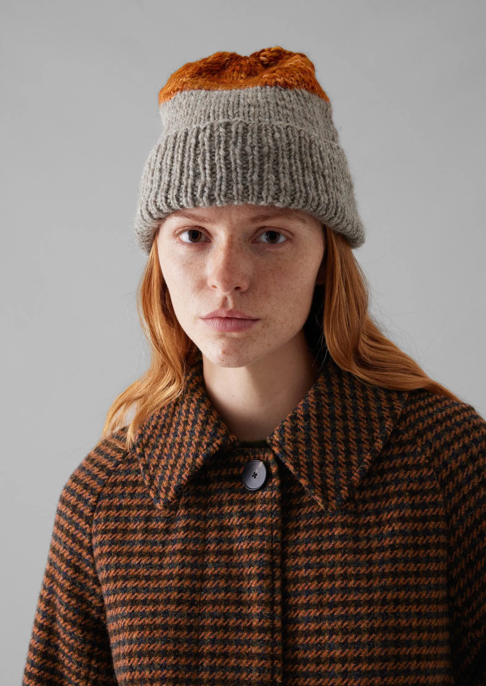 Hand Knitted Beanie | Natural/Orange