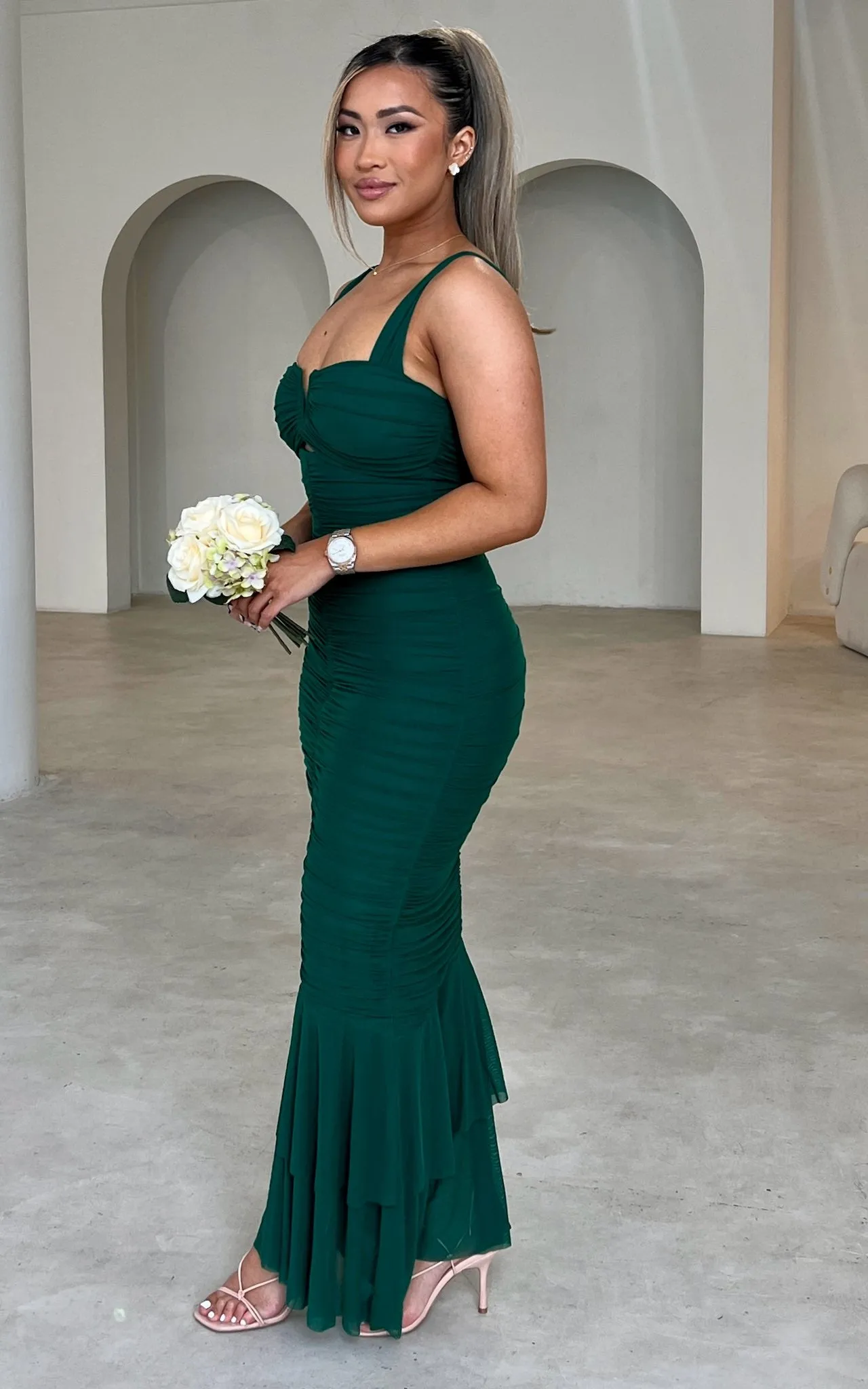 Highland Mesh Maxi Dress - Forest Green