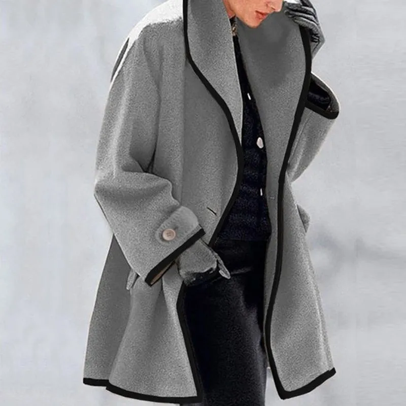 Hooded Color Block Woolen Coat