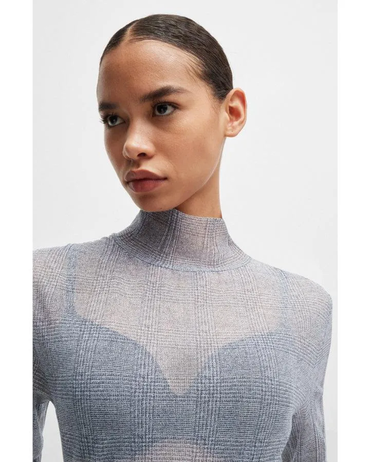 Hugo Boss Emata Plaid Tulle Turtleneck