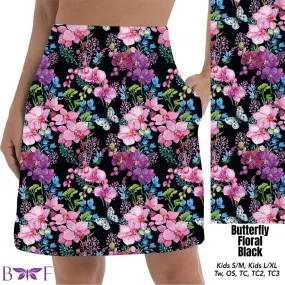 Hummingbird floral black skorts with pockets