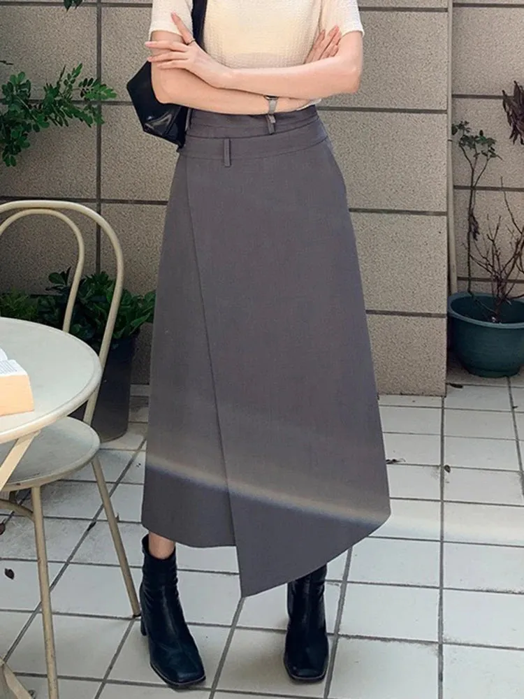 Irregular Hem Skirt For Women High Waist A Line Solid Minimalist Midi Skirts Female Clothing Summer Style