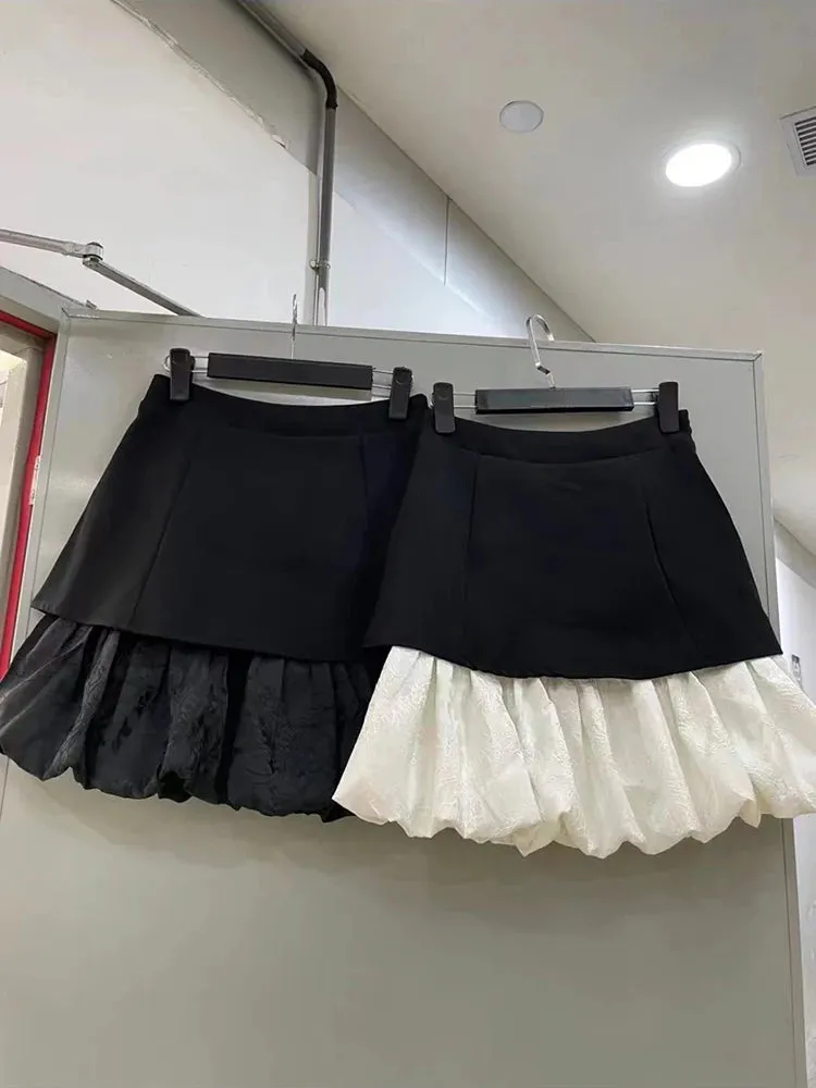 Irregular Patchwork Folds Skirts For Women High Waist Casual Mini A Line Skirt Summer Female Fashion Clothing