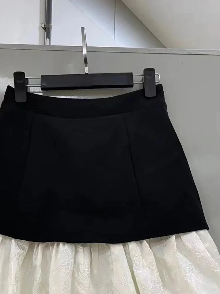 Irregular Patchwork Folds Skirts For Women High Waist Casual Mini A Line Skirt Summer Female Fashion Clothing