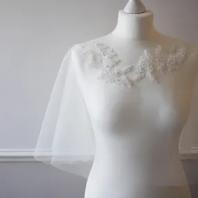 Ivory lace applique embellished tulle bridal capelet - Alnwick