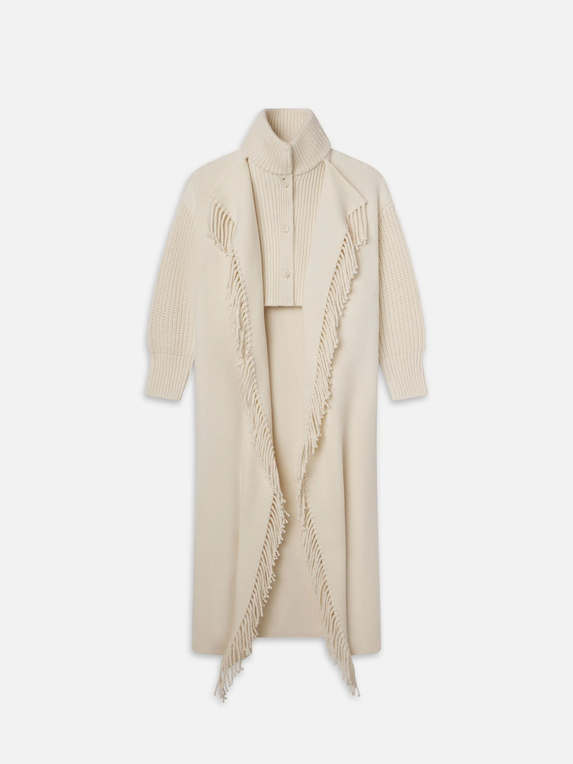 Jacquard Fringe Coat -- Stone