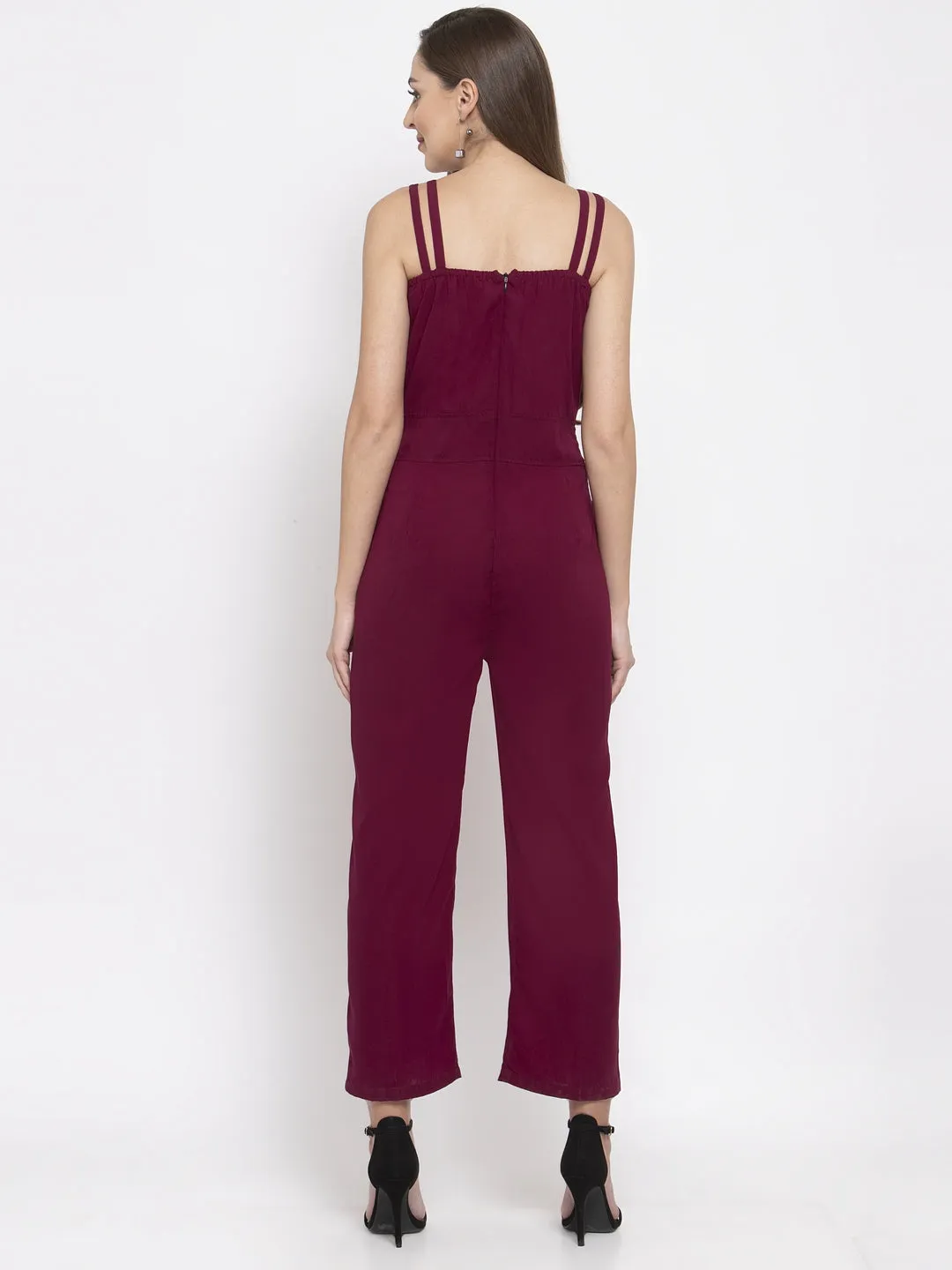 Jashvi Women Purple Solid Embellished Jumpsuit