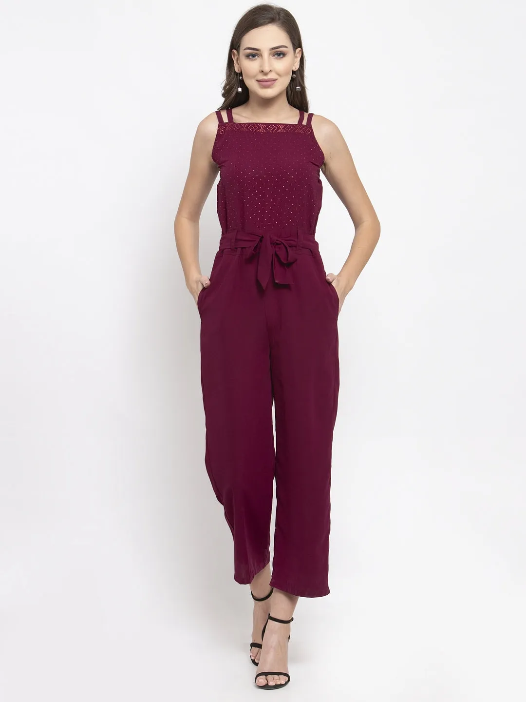 Jashvi Women Purple Solid Embellished Jumpsuit