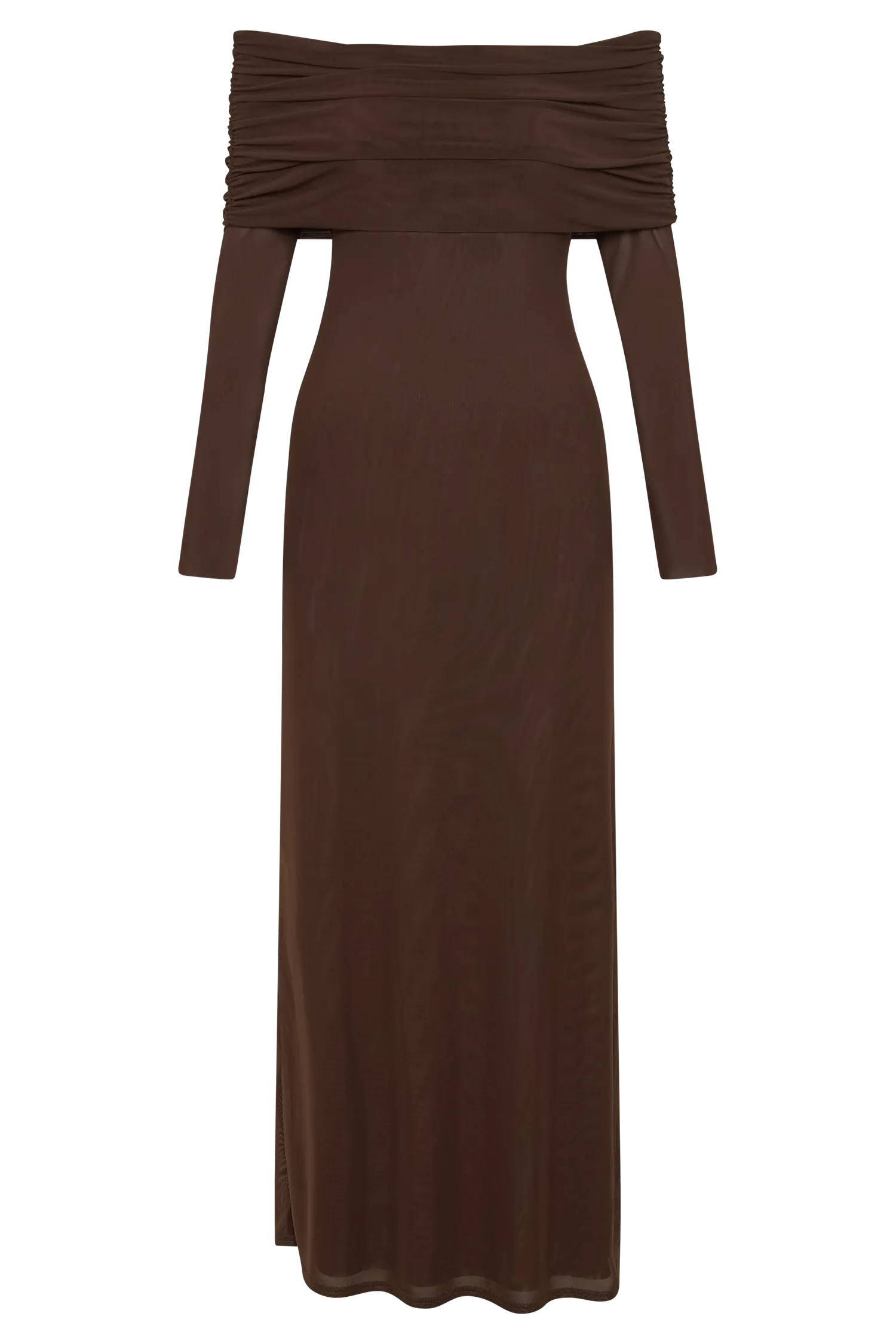 Josie Off Shoulder Mesh Maxi Dress - Dark Brown