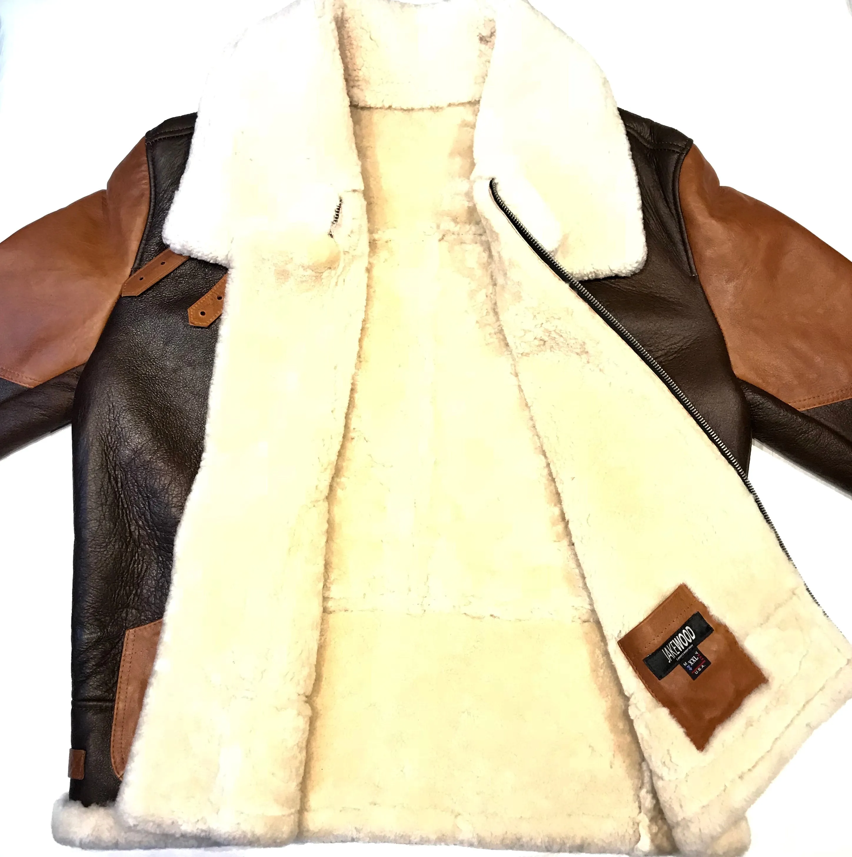 Kashani Two Tone Brown Aviator Shearling Jacket