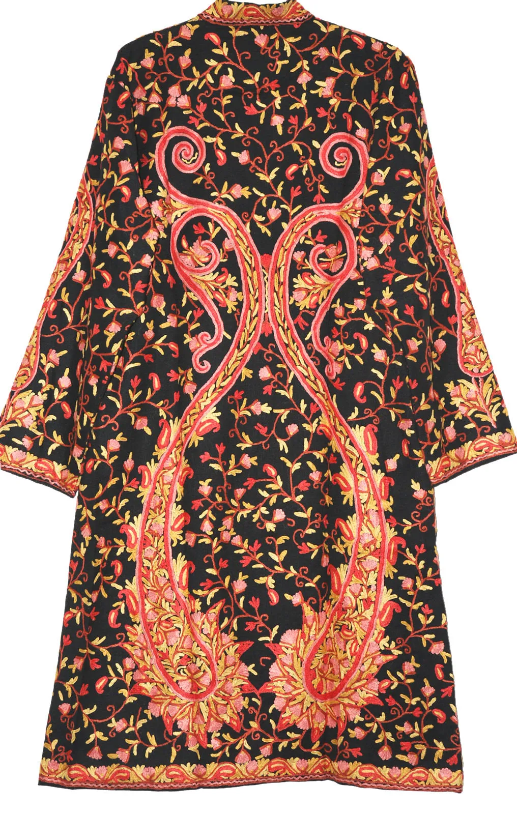 Kashmiri Woolen Coat Black, Multicolor Embroidery #AO-159