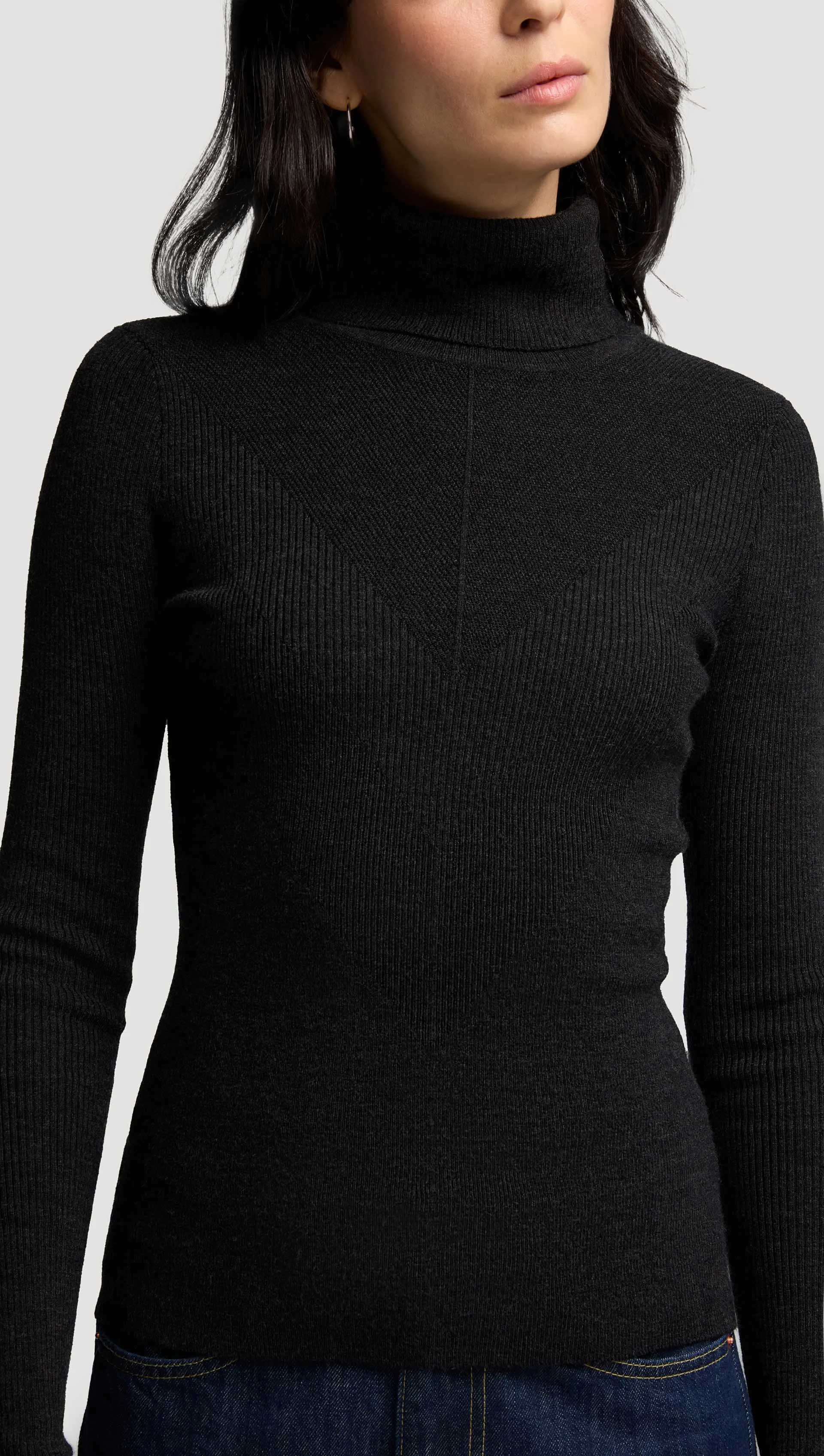 Knit Longsleeve Turtleneck in Stretch Wool | Grey