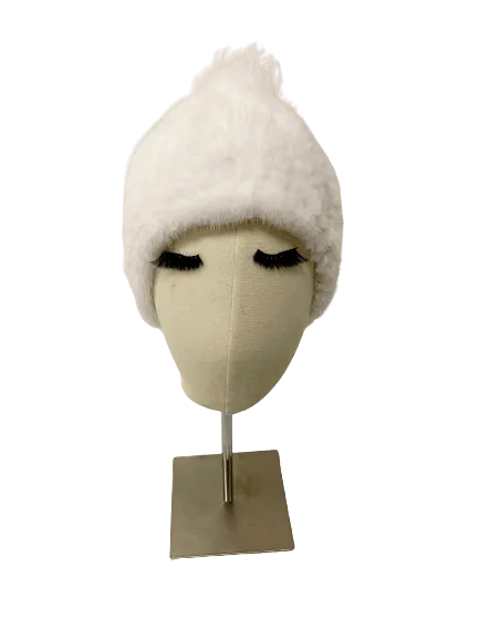 KNITTED MINK BEANIE WHITE