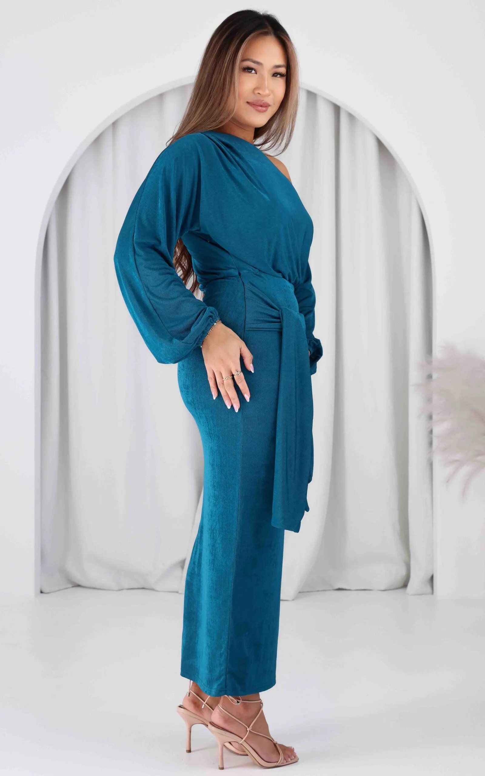 Kobe Maxi Dress - Teal Blue Sheen