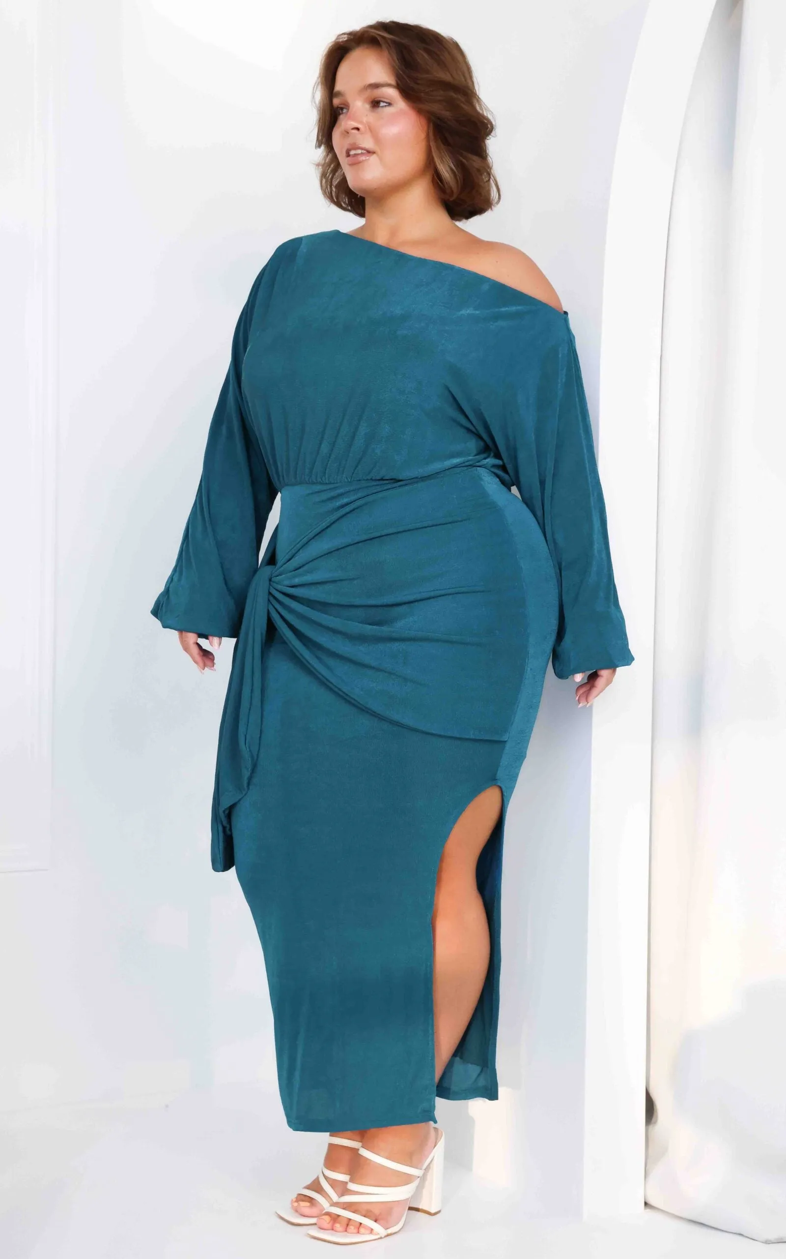 Kobe Maxi Dress - Teal Blue Sheen