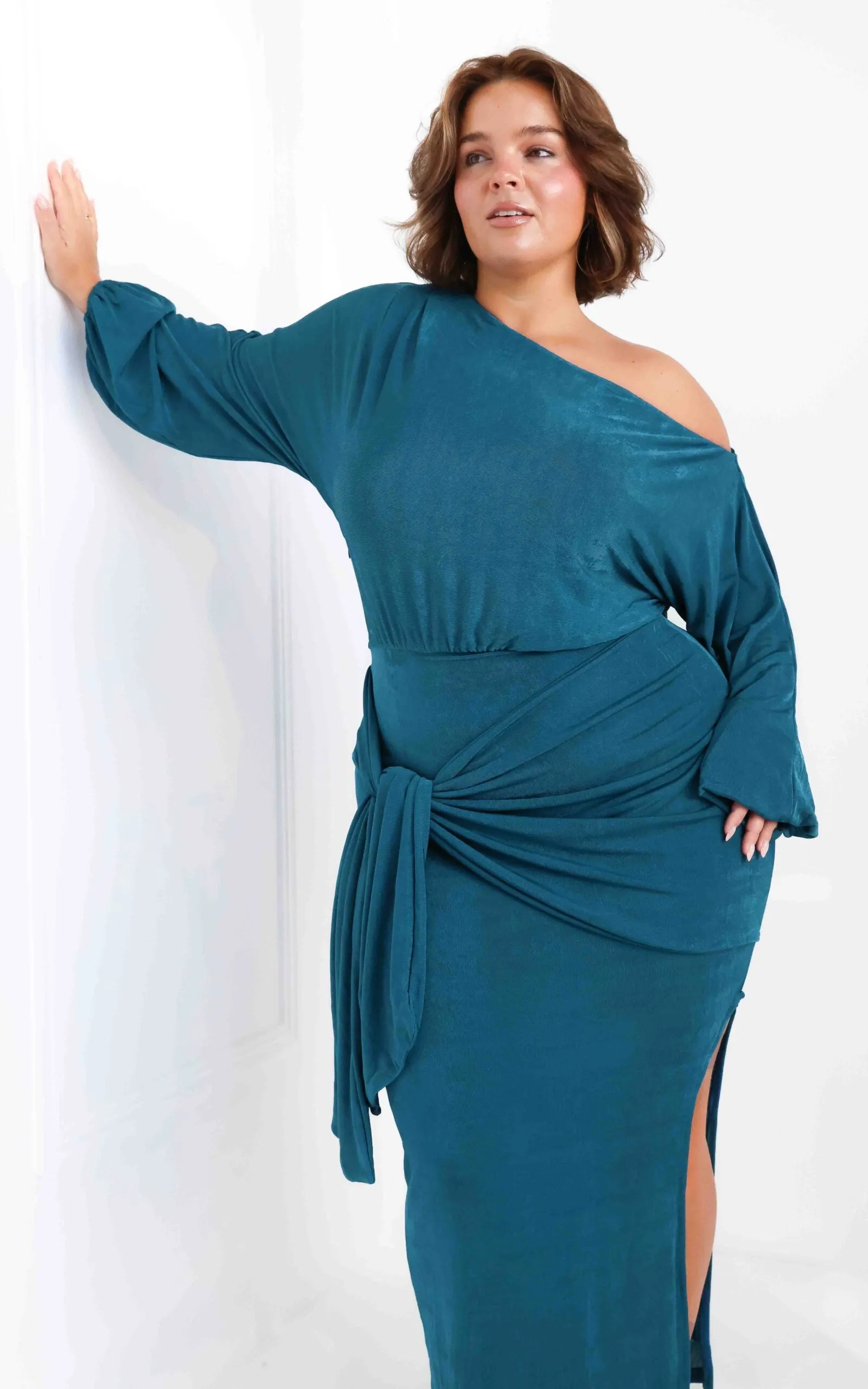 Kobe Maxi Dress - Teal Blue Sheen