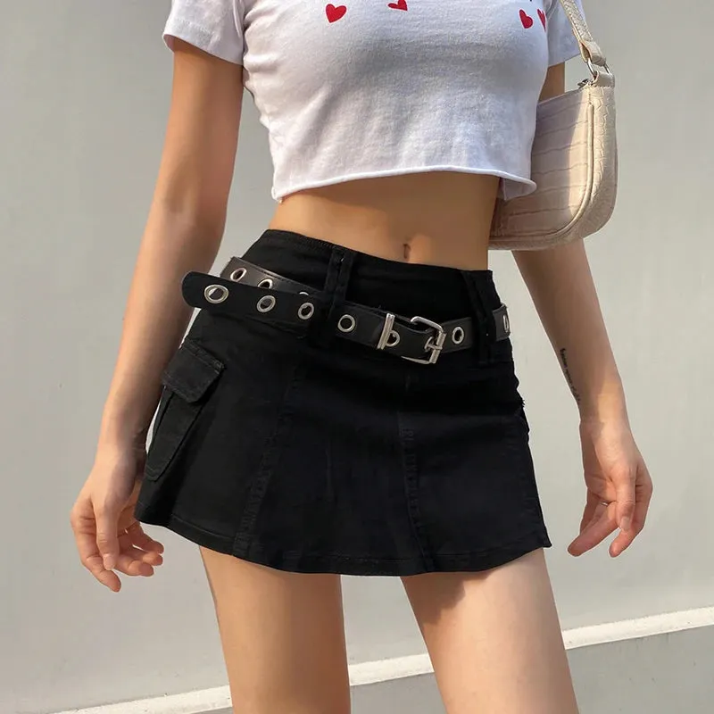 Korean Fashion Solid Cargo Denim Skirt Casual Zipper Hot Party High Waist Skirt Summer Line Sexy Mini Skirts Clothes