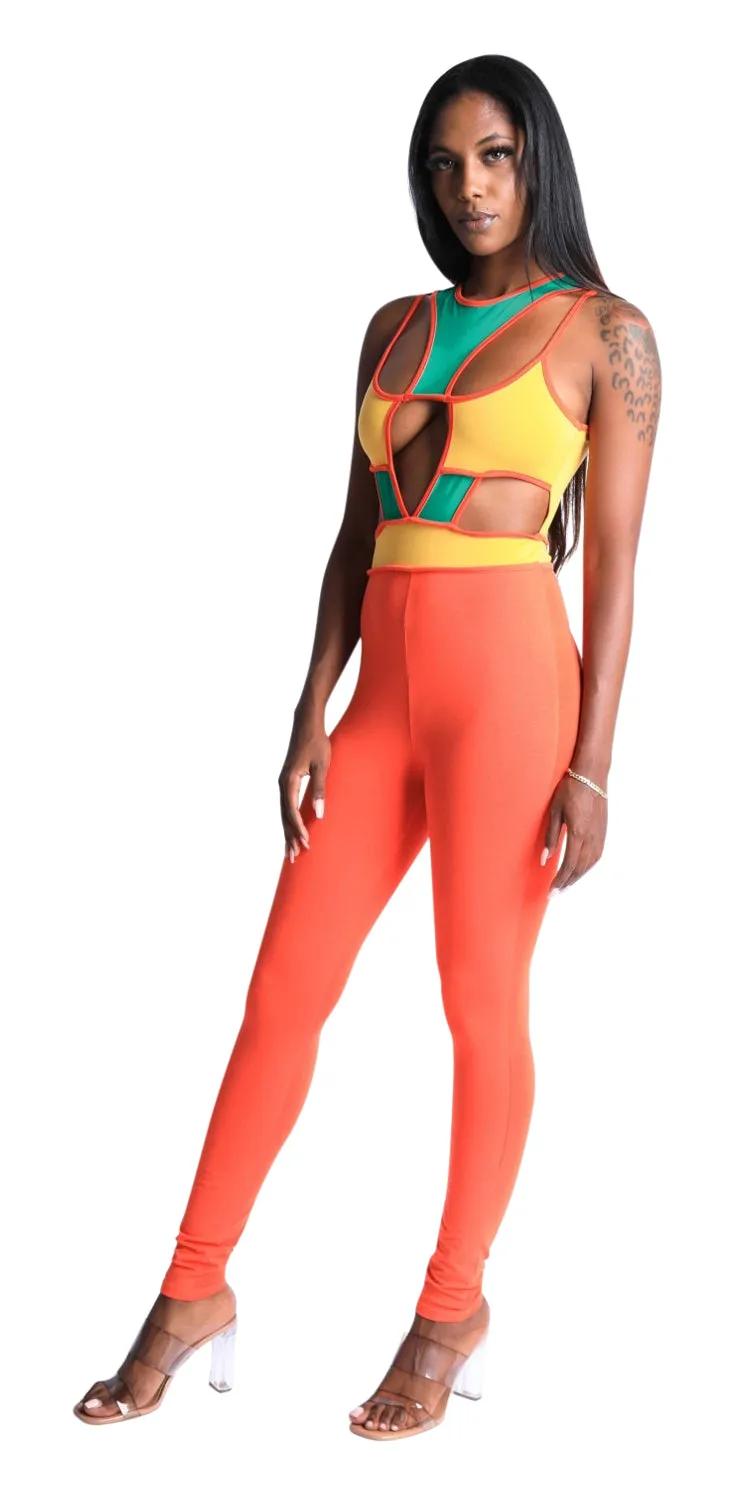 KTOO Women's Colorblock Block Cutout Jumpsuit