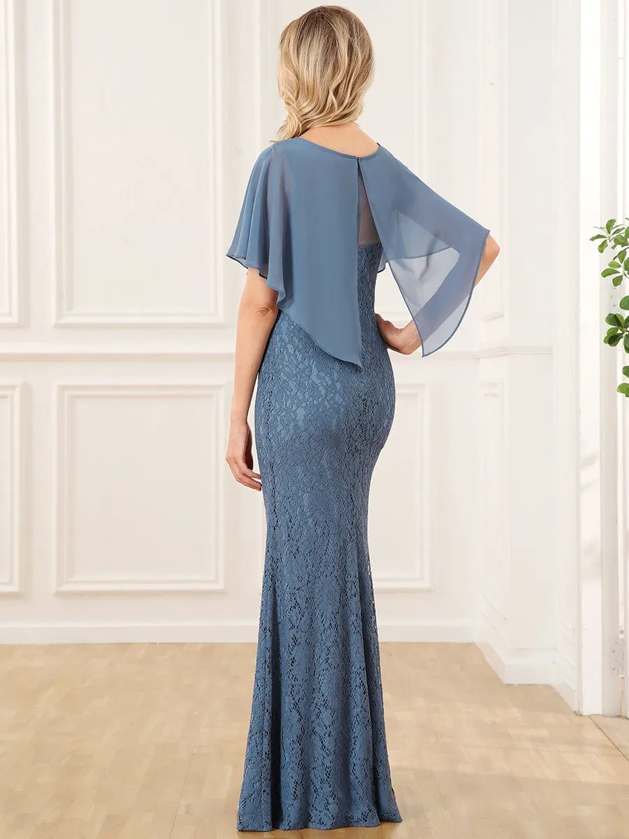 Lace Fishtail Chiffon Coverup Mother of the Bride Dress