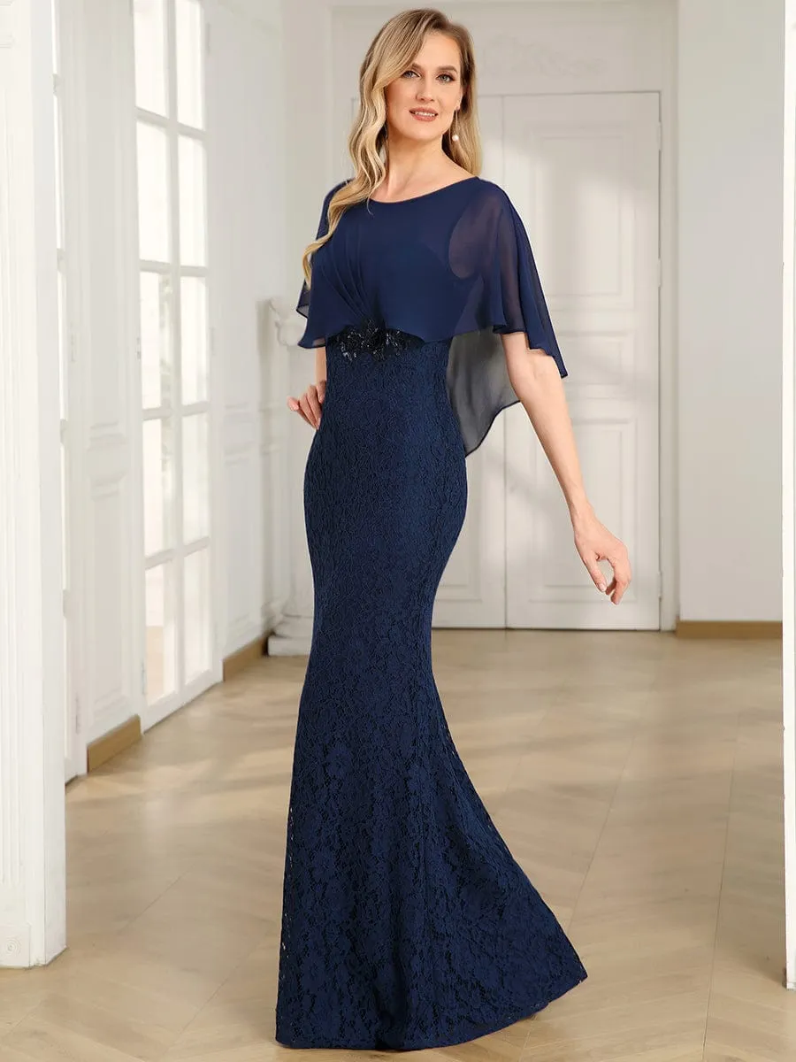 Lace Fishtail Chiffon Coverup Mother of the Bride Dress