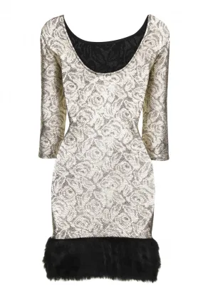 Liberty Gold Textured Fur Hem Shift Dress