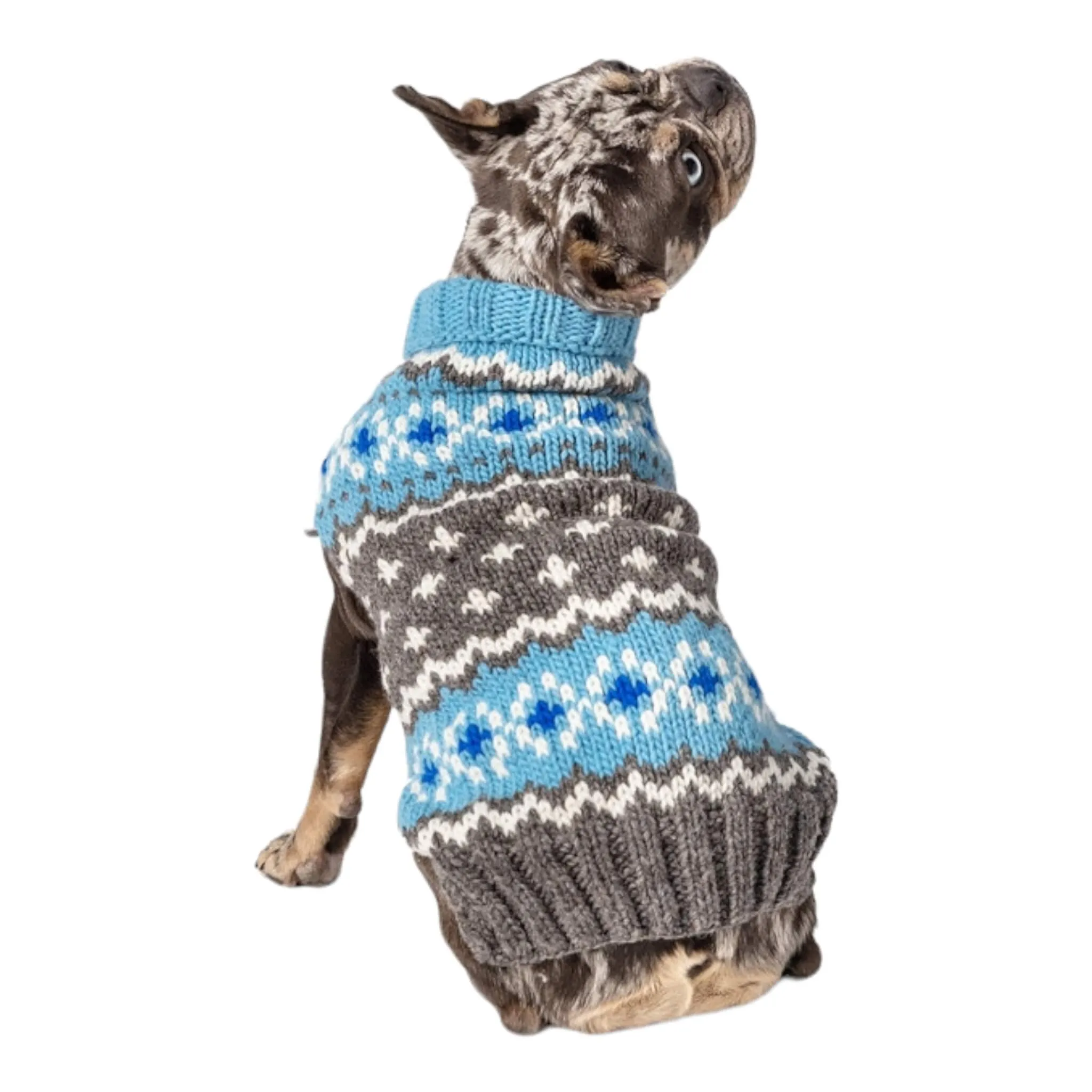 Light Blue Fair Isle Dog Sweater