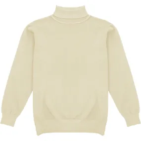 Light Cream Mens Long Sleeve Knit Turtleneck Sweater